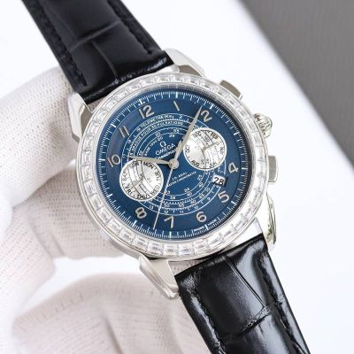 Omega 9100 Movement Italian Cowhide Leather Strap Watch